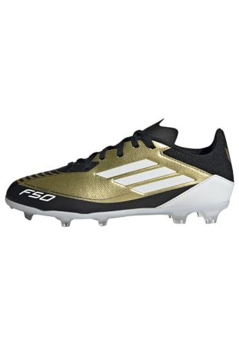 Adidas F50 League Messi Football Boots Firm Ground, Scarpe Da Calcio Unisex-Adulto, Gold Metallic/Cloud White/Core Black, 38 2/3 Eu