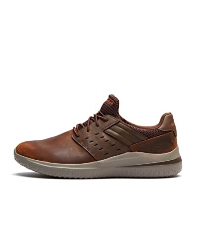 Skechers Delson 3.0 Ezra, Scarpe Da Ginnastica Uomo, Dark Brown Leather W/ Mesh, 47.5 Eu