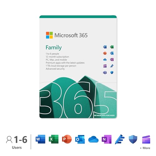 Microsoft 365 Family | 12-Month Subscription | Up To 6 People | Word, Excel, Powerpoint | 1Tb Onedrive Cloud Storage | Pc/Mac Download | Activation Re
