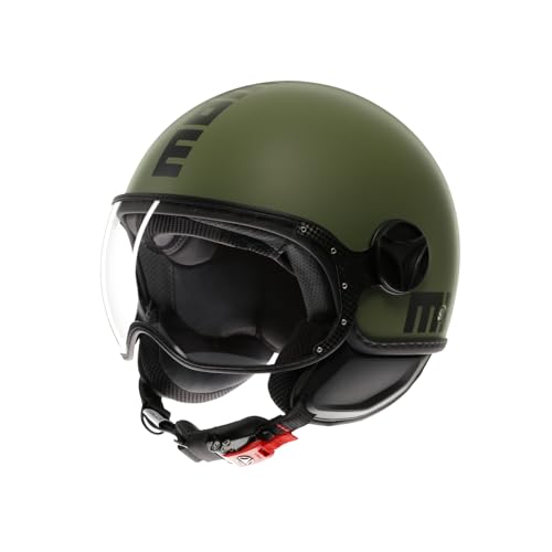 Momodesign - Fgtr Classic E2206, Casco Jet, Casco Aperto Per Moto E Scooter, Per Uomo E Donna, Verde Militare Opaco/Nero, M