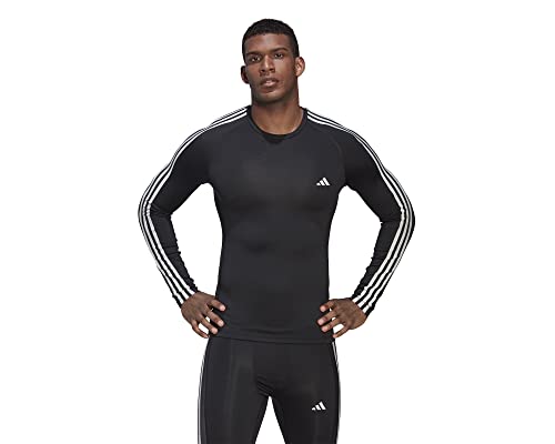 Adidas Techfit 3-Stripes Training Long-Sleeve Top, Maglietta Uomo, Black, L