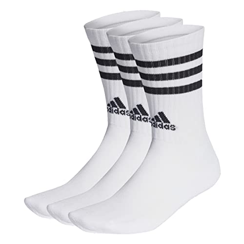 Adidas Unisex - Adulto 3-Stripes Cushioned Crew Socks 3 Pairs, White / Black, 45-48