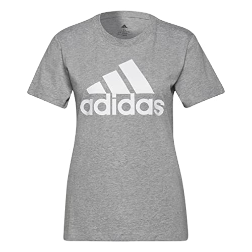 Adidas Donna Essentials Logo Tee, Medium Grey Heather/White, L