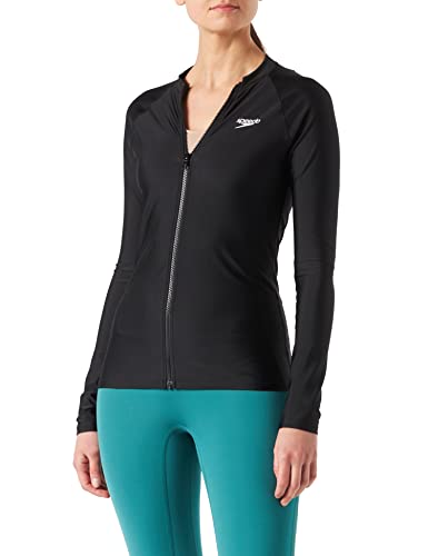 Speedo Donna Full Zip Long Sleeve Sun Protection Rash Top Rash Top, Nero/Bianco, L