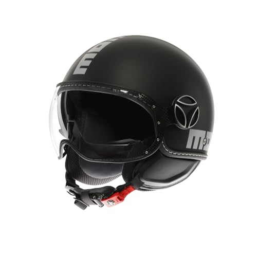 Momodesign - Fgtr Evo E2206, Casco Jet Con Visiera Parasole, Casco Aperto Per Moto E Scooter, Per Uomo E Donna, Nero Opaco/Silver, M