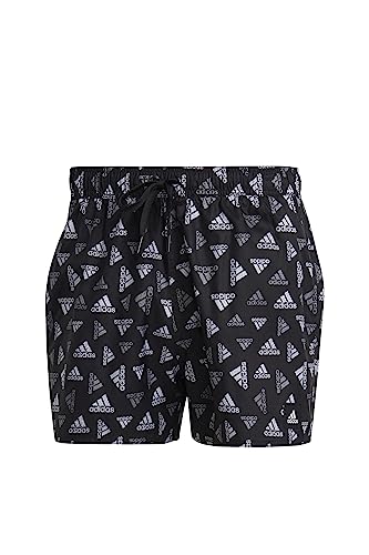 Adidas Uomo Logo Print Clx Swim Shorts Very Short Length, Black/White, M