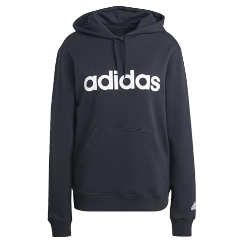 Adidas Essentials Linear Felpa Con Cappuccio, Black/White, M