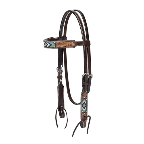 Turquoise Cross 45-0144, Weaver-Testiera In Pelle Perline Turchesi, 1,5 Cm Unisex-Adulto, Olio Scuro, 6,5