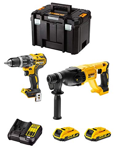 Dewalt Kit Dwk209 (Trapano A Percussione Dcd796 + Tassellatore Dch133 + 2 Batterie 2,0 Ah + Caricabatterie + Tstak Vi)