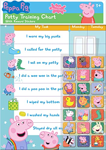 Paper Projects 01.70.30.022 Peppa Pig - Tabella Ricompensa Per L'Addestramento Al Vasino E Al Wc, Con 56 Adesivi Scintillanti, Colore: Rosa
