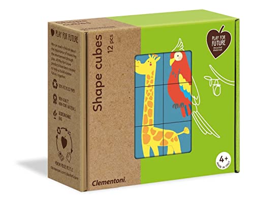 Clementoni - 16228 - Shapes Cubes - Animali, Cubi Impilabili Per Bambini 12 Pezzi, Puzzle Bambini 4 Anni - Materiale 100% Riciclato - Play For Future 