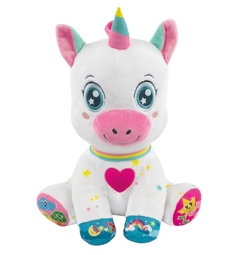 Clementoni Baby Scintilla L’Unicorno Canta E Brilla - Peluche Parlante Interattivo, Gioco Educativo Prima Infanzia Bambini 6 Mesi, Gioco Pupazzo Neona