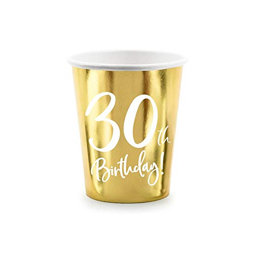 18 Pz Bicchiere Festa Compleanno 30 Anni Colore Oro 220 Ml