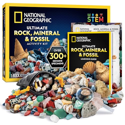 National Geographic - Kit Di Rocce E Fossili – Una Raccolta Da 200 Pezzi Che Comprende Geodi, Fossili Veri, Quarzo Rosa, Diaspro, Avventurina E Altre