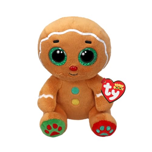 Ty Beanie Boos - Nutmeg L'Omino Di Pan Di Zenzero Con Occhi Verdi Grandi E Glitter, Il Peluche Con Gli Occhi Grandi Scintillanti - Speciale Natale - 1