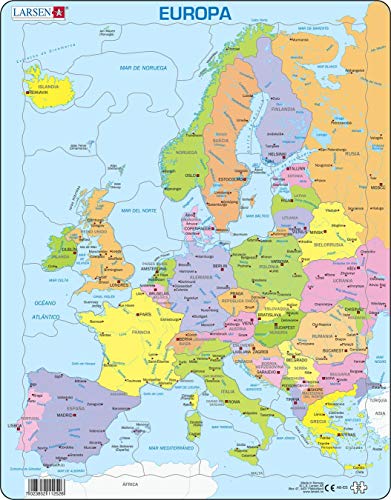 Larsen A8 Mappa Politica Dell'Europa Per I Bambini Più Piccoli, Edizione Spagnolo, Puzzle Incorniciato Con 37 Pezzi