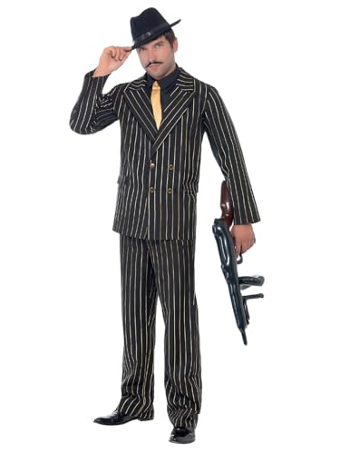 Smiffys Costume Da Gangster Gessato Dorato Con Giacca, Pantaloni, Cravatta E Maglietta