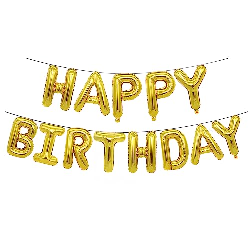 Ponmoo Foil Palloncini Happy Birthday Banner Kit - Oro, Bandiera Di Buon Compleanno Palloncini Festa Decorazioni, Festa Di Compleanno Scritta Pallonci
