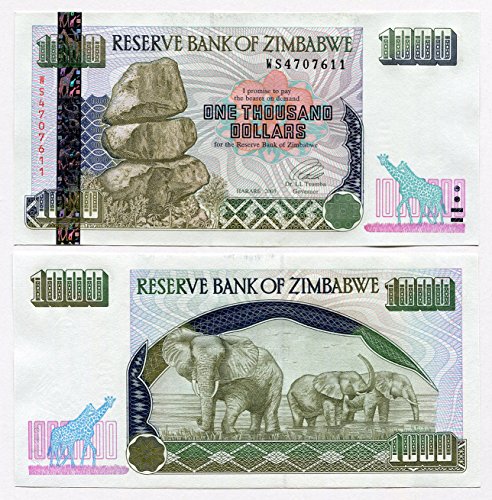 Zimbabwe 1000 Dollari 2003 Unc, Banconote In Valuta D'Inflazione Mondiale, P12