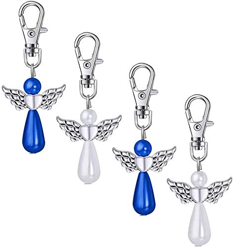 30 Portachiavi A Forma Di Angeli Custodi Come Bomboniere Per Matrimoni, Battesimi, Regali, Comunioni, Feste, Pensierini, Baby Shower, Blu E Bianco., S