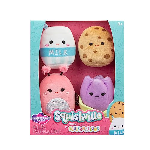 Squishville Sqm - Squishmallows Di Peluche, Confezione Da 4 Pezzi, 5,1 Cm, Confezione Da 4