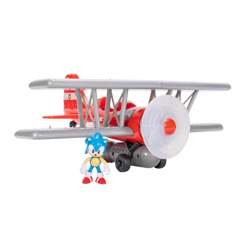 Sonic The Hedgehog Jakks Pacific, Set Da Gioco Biplano Tornado, Include Action Figure Di Sonic Da 6 Cm, Elica Rotante, Fiamma Accesa, 6 Effetti Sonori