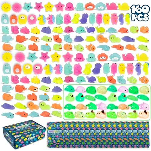 Bonnyco Squishy Piccoli Gadget Compleanno Bambini Pack 160 Regalini Fine Festa Compleanno Che Si Illuminano Al Buio, Gadget Compleanno Bambina Bambino