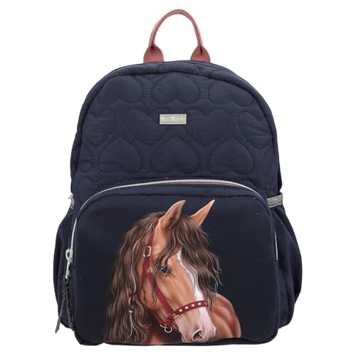 Depesche 13191 Miss Melody Horse-Zaino In Blu Scuro, Con Motivo A Cavallo, Glitter E Trapuntatura A Cuore, Borsa Con Bretelle Regolabili, Multicolore,