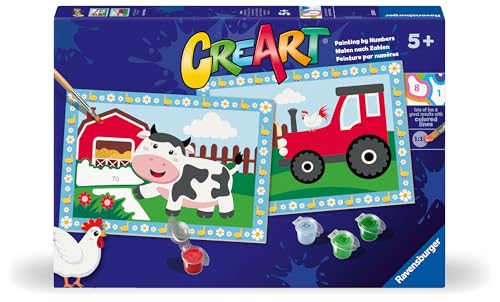 Ravensburger - Creart Serie Junior, Fattoria, Dipingere Con I Numeri, Kit Pittura Bambini, Tema Animali, Gioco Educativo, Idea Regalo Bambino E Bambin