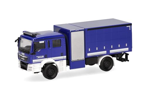 Herpa Modellino Camion Man Tgm Veicolo Multifunzione Con Telone Thw, Miniatura In Scala 1:87, Pezzo Da Collezione, Prodotto In Germania, Plastica