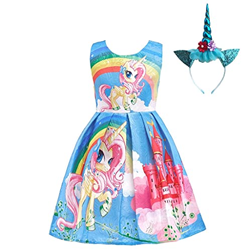 Lito Angels Vestito Unicorno Con Cerchietto Per Capelli Per Bambina, Taglia 2-3 Anni, Blu C