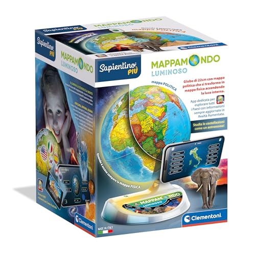 Clementoni Sapientino Esploramondo Luminoso - Globo Interattivo Parlante, Mappamondo Bambini, Gioco Educativo 7 Anni, Elettronico, Penna Bluetooth, Ap