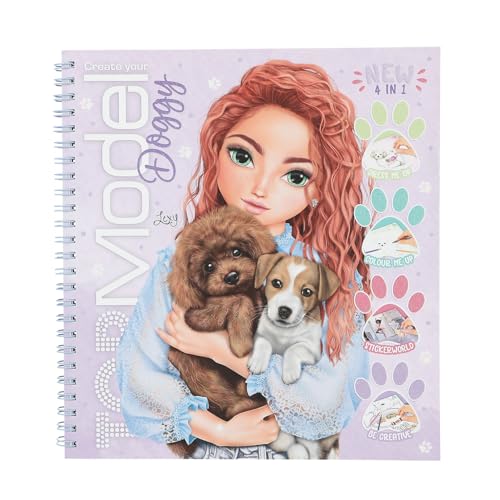 Depesche 13218 Topmodel Create Your Doggy-Libro Da Colorare Con 40 Pagine Per Disegnare Motivi Di Cani, Inclusi 5 Fogli Di Adesivi, Multicolore, One S