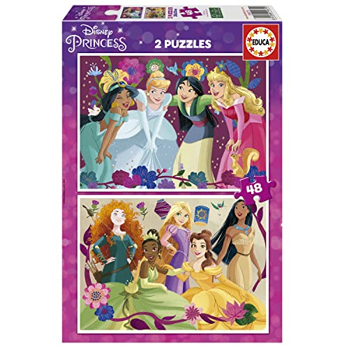 Educa - Disney Princess | Set Di 2 Puzzles Per Bambini Con 48 Pezzi. Misura Una Volta Montato: 28 X 20 Cm. Composto Da Grandi Pezzi Perfettamente Fini