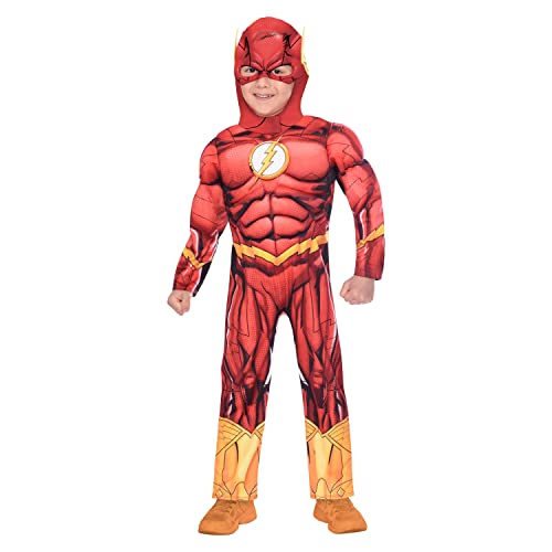 Amscan 9906078 - Costume Ufficiale Warner Bros Dc Comics Con Licenza Flash (4-6 Anni), Rosso