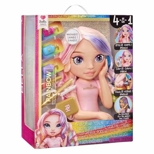 Rainbow High Styling Head - 33 Cm Bella - Set Da Gioco 4 In 1 Con Creme Per Capelli, Smalto, Spazzola E Strumento Per Colorare, Acconciare, Colorare E