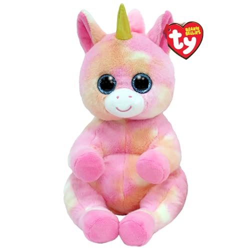 Ty Beanie Bellies - Skylar L'Unicorno Rosa Con Occhioni Azzurri Glitter, I Peluche Col Pancino Morbidi E Coccolosi - 30 Cm - T43210
