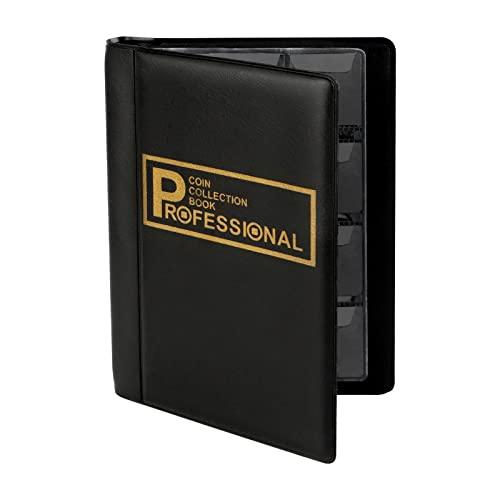 Ltzgo 120 Tasche Album Raccoglitore Monete Da Collezione 10 Pagine, 3 * 3Cm, Libro Money Penny Pocket Per Collezionisti, Riporre Monete, Euro(Nero)