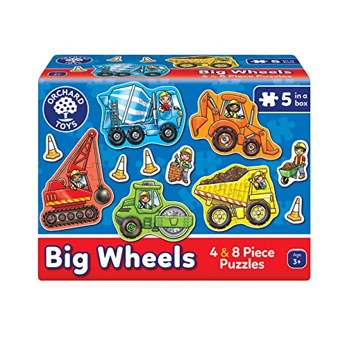 Big Wheels - Puzzle Educativo, 4 Puzzle Da 4 O 8 Pezzi, Per Bambini Da 2 A 8 Anni