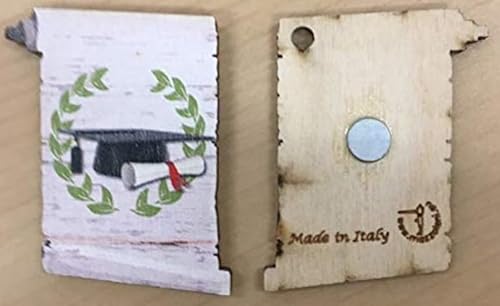 12 Pz Calamita Magnete Legno Pergamena Laurea Con Tocco Bomboniera