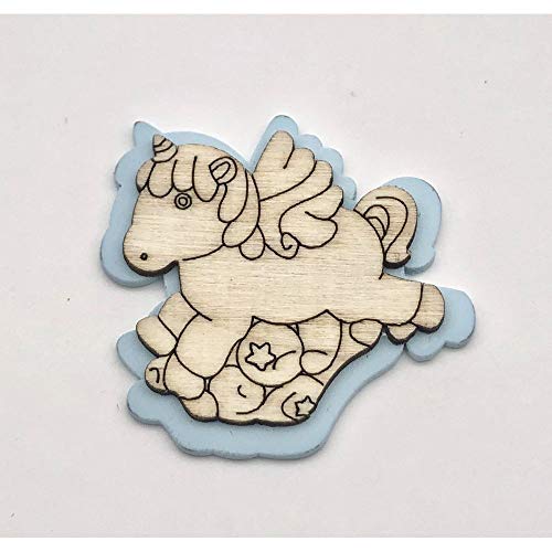 24X Applicazione Legno Unicorno Celeste 4 Cm Decorazione Bomboniera