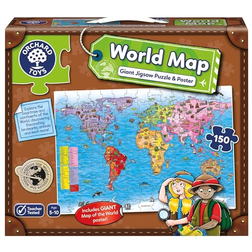 World Map & Poster - Puzzle Educativo, 150 Pezzi, Per Bambini Da 5 A 8 Anni