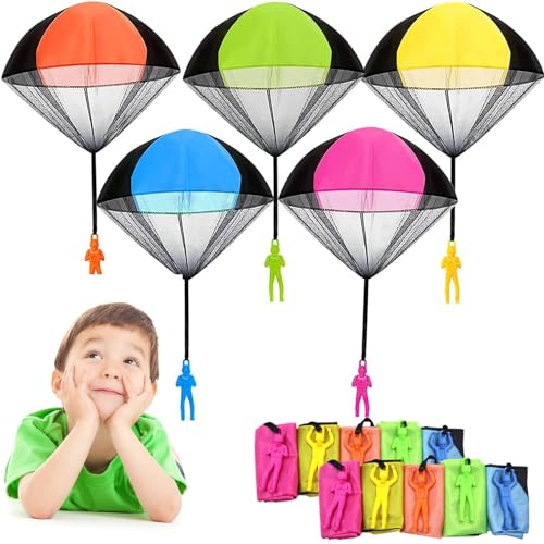 Sfsshui 10 Pezzi Giocattoli Paracadute,Giocattolo Per Paracadute Per Bambini,Paracadute Per Bambini Set,Giocattolo Paracadute, Giochi All'Aperto Per G