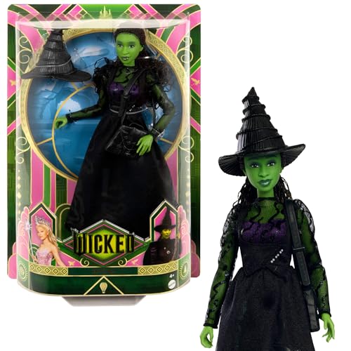 Mattel Universal Wicked, Elphaba, Bambola Snodata Con Pelle Verde, Capelli Neri Intrecciati E Look Da Ballo Rimovibile, Accessori Inclusi, Ispirata Al