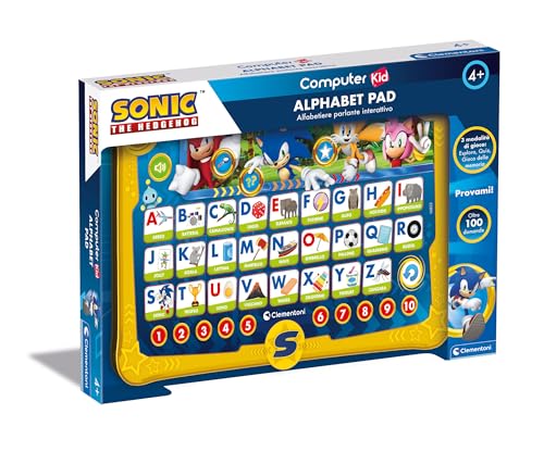 Clementoni Sonic Alphabet Pad - Gioco Educativo 4 Anni, Computer Kid, Regalo Elettronico Parlante Italiano, Computer Bambini, Laptop Per Imparare Alfa