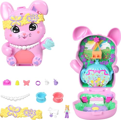 Polly Pocket - Coniglietto Ora Del Tè, Playset Cofanetto Portatile Con 1 Mini Bambola E 10 Accessori Inclusi Tra Cui 2 Coniglietti, Giocattolo Per Bam