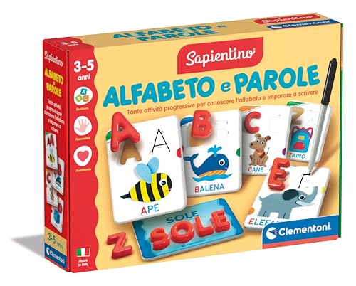 Clementoni Sapientino Alfabeto E Parole - Gioco Educativo 3 Anni Per Imparare Le Lettere, Tessere Alfabeto In Plastica, Imparare Nuove Parole, Svilupp