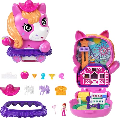 Polly Pocket - Cofanetto Rodeo Dei Pony, Playset Apribile Mini Mondo Con 1 Mini Bambola, Un Pony, Cibo E Accessori Per Lo Styling Inclusi, Giocattolo