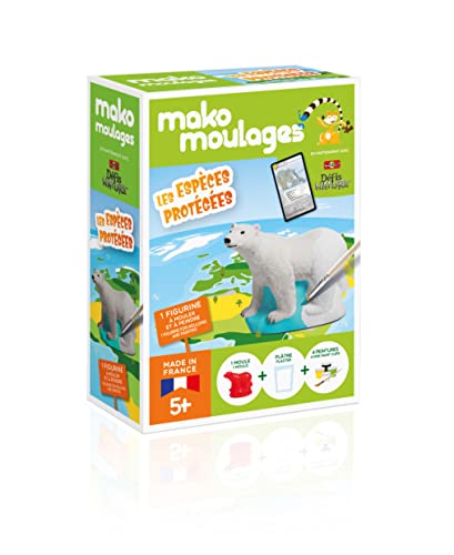 Mako Crations- Animali Mako Moulages – Specie Protette Orso Polare Sfida Natura – Kit Per Fai Da Te Gesso E Pittura – Custodia Unitaria – Made In Fran