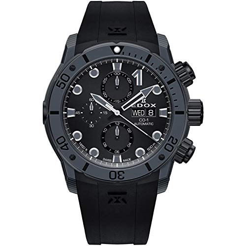 Edox Men'S Co-1 45Mm Black Rubber Band Carbon Fiber Case Sapphire Crystal Automatic Watch 01125 Clngn Ning